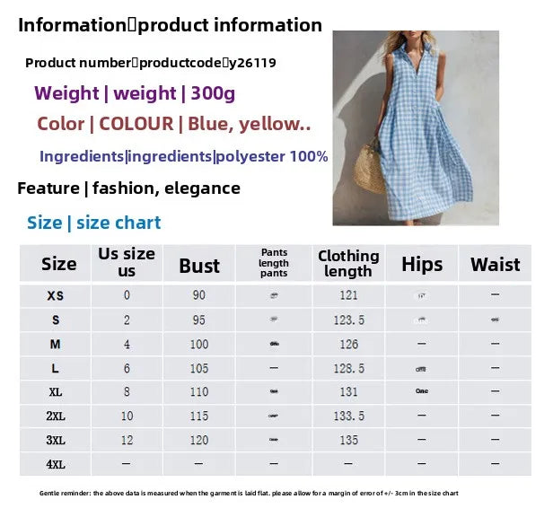 Loose Plaid Sleeveless Single Breasted Maxi Dress for Women