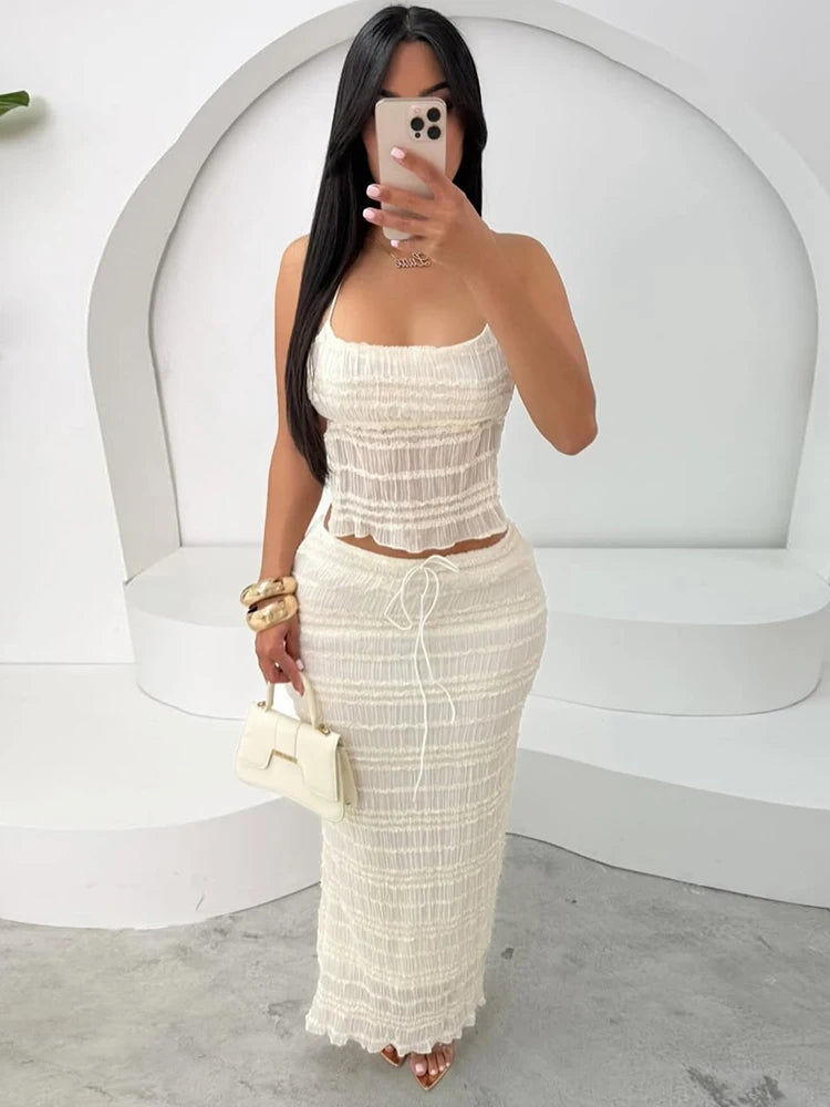 Elegant Backless Halter Two Piece Skirt Set for Women