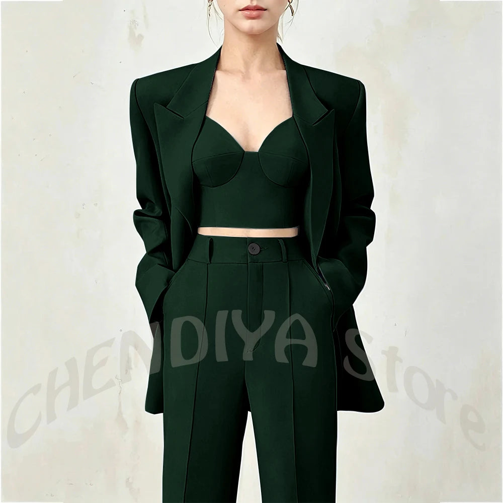Business Casual Women's Suit Two Piece Peaked Lapel Stylish Double Breasted Formal Outfit Female Jacket Pants Customized