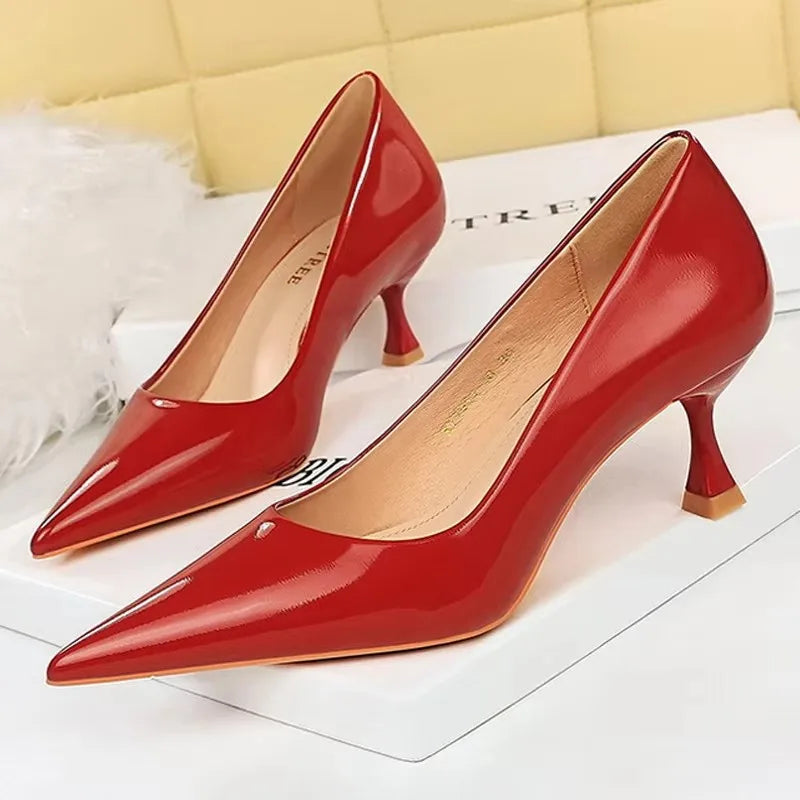Classic Patent Leather Kitten Heel Office Pumps for Women