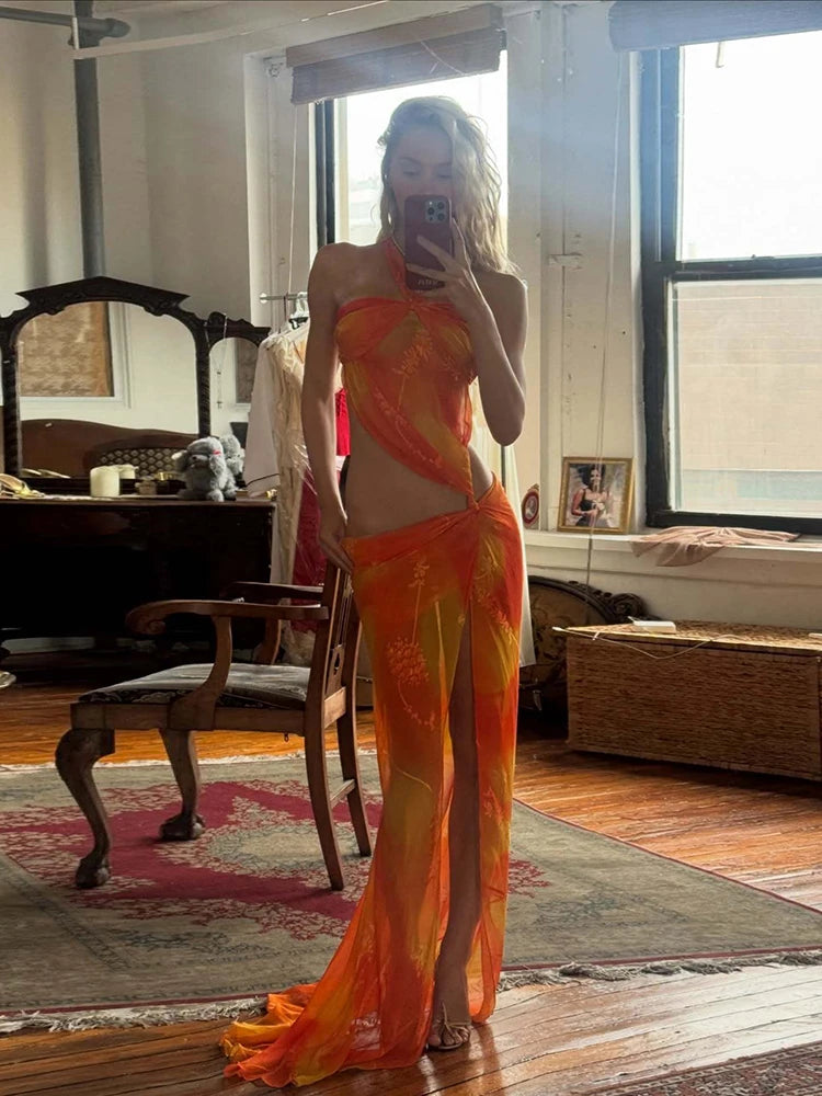 See-Through Halter Beach Backless Bodycon Dress for Women