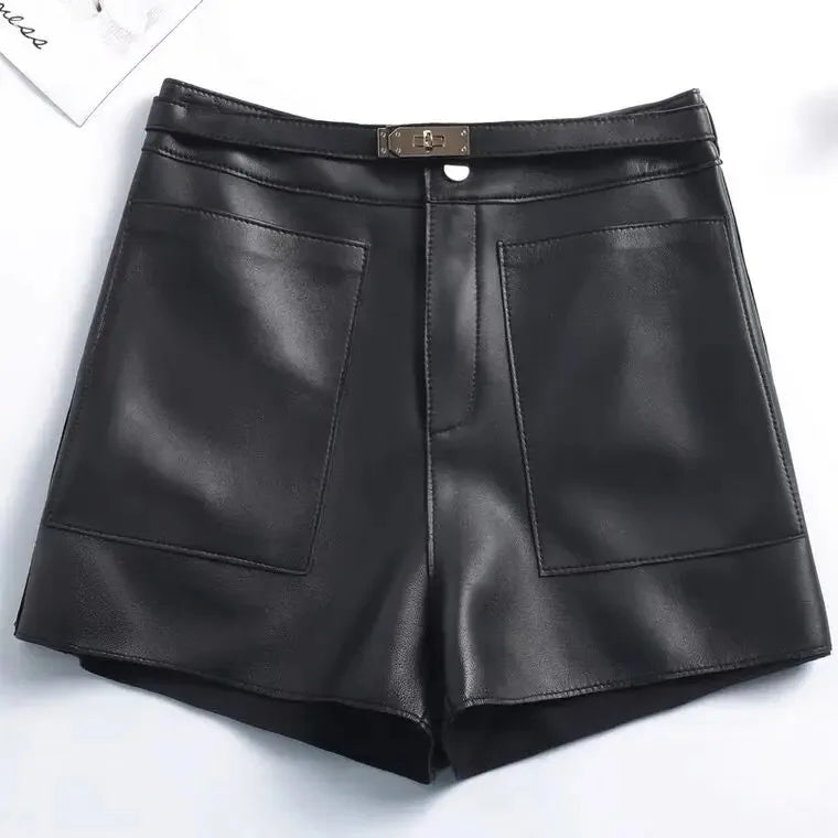 Women's Genuine Leather Shorts 2025 New Style Fashionable Ladies Short Pants