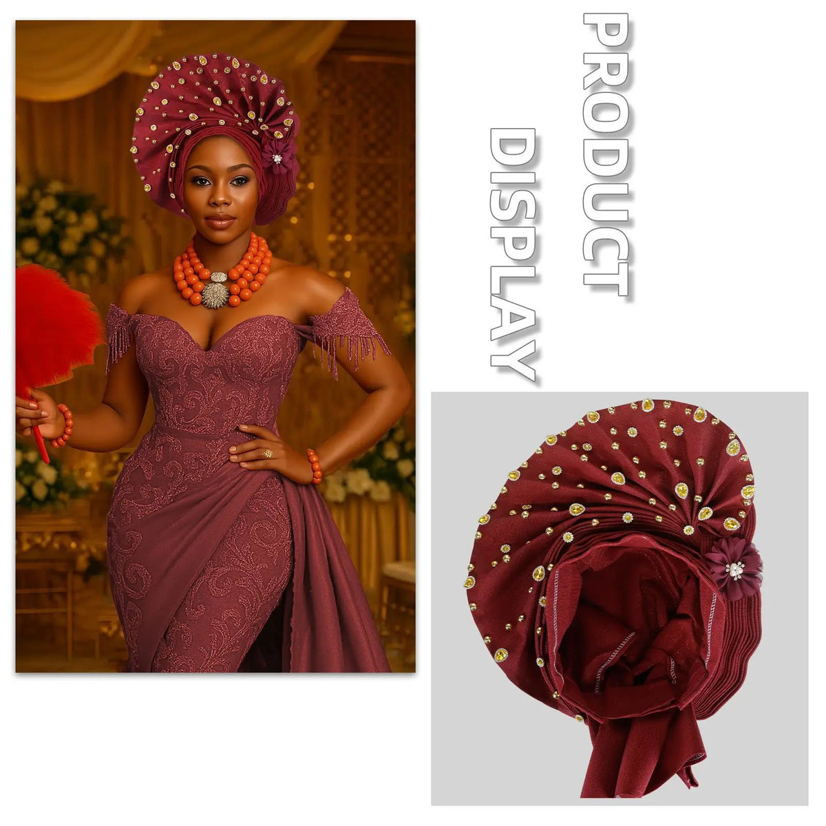 Pre-Tied African Wedding Party Gele Headwrap for Women
