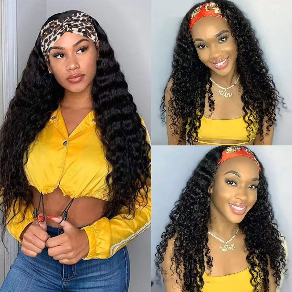 Long Water Wave Human Hair Headband Wig