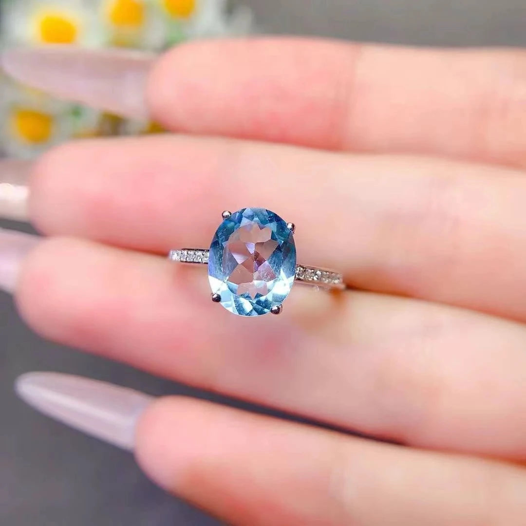 Handmade Silver Topaz Ring 10mm * 12mm 5ct Light Blue Topaz Ring 18K Gold Plated Crystal Jewelry