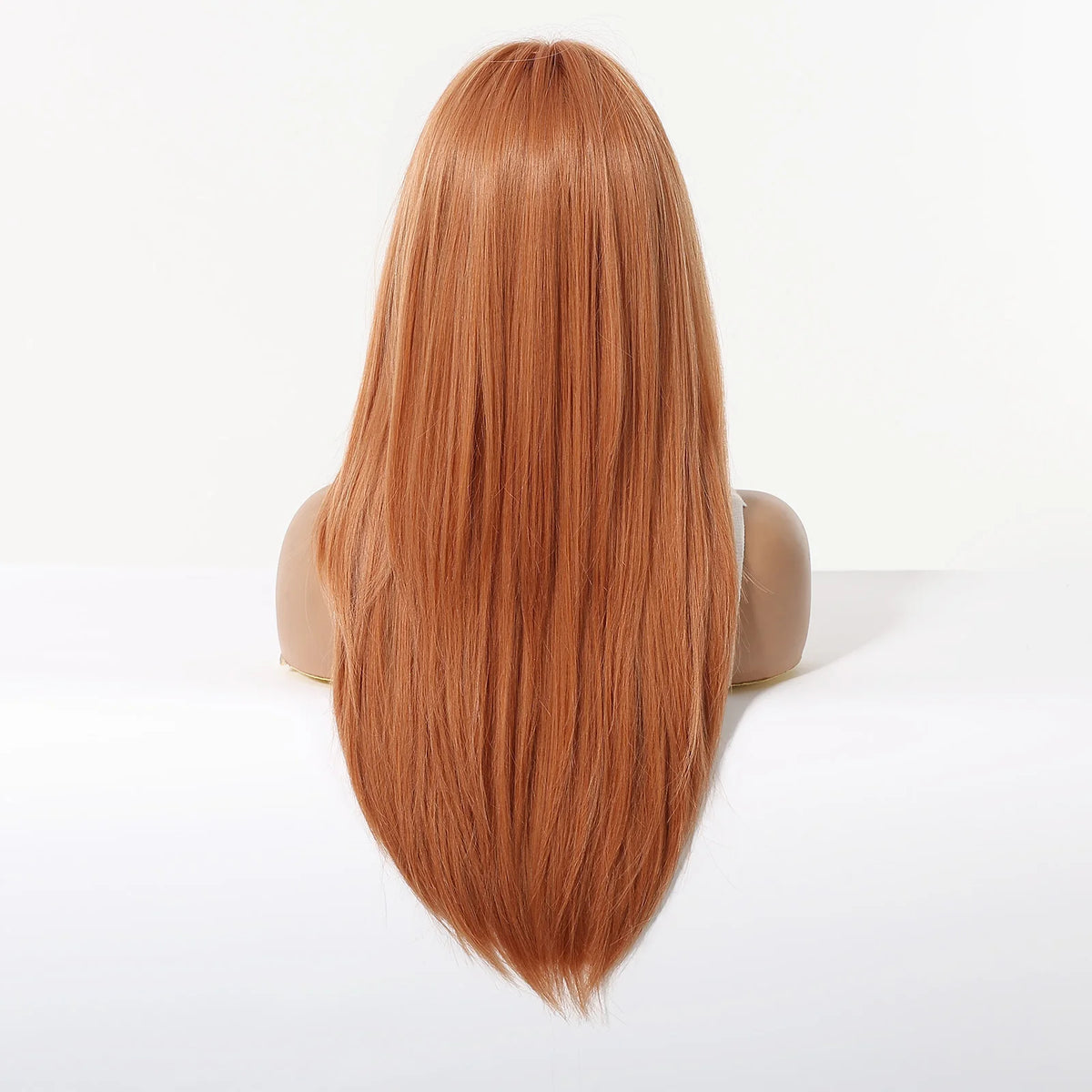 Long Layered Orange Straight Wig With Bangs for Women
