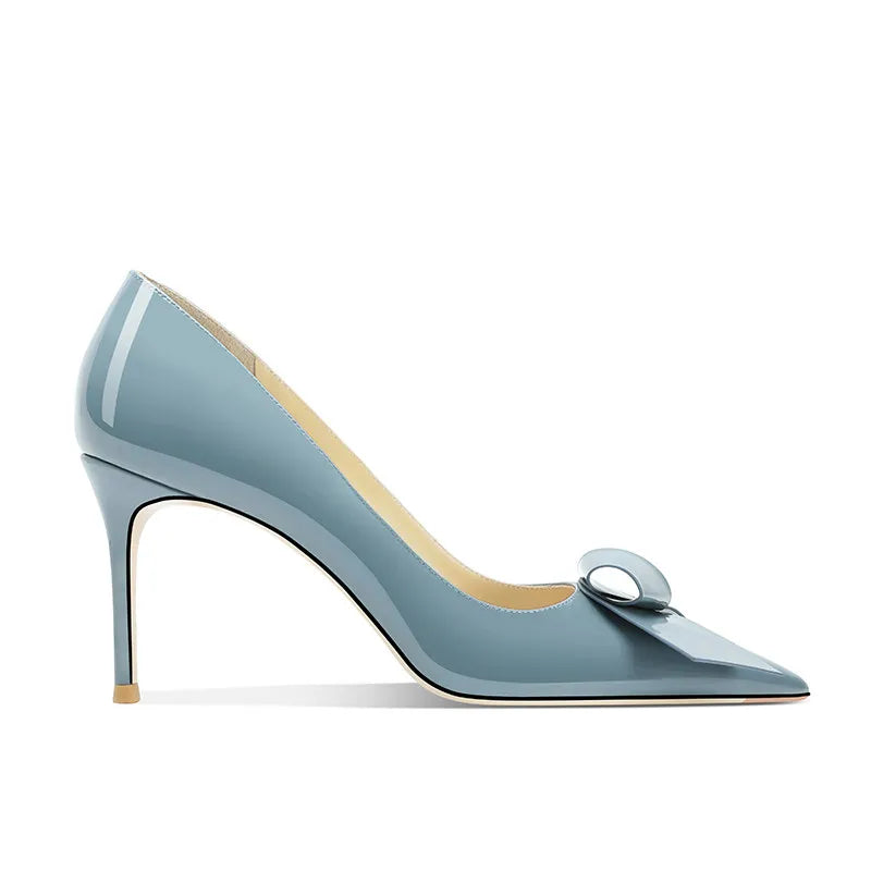 Bow Pointed Stiletto Patent Leather Pumps for Women