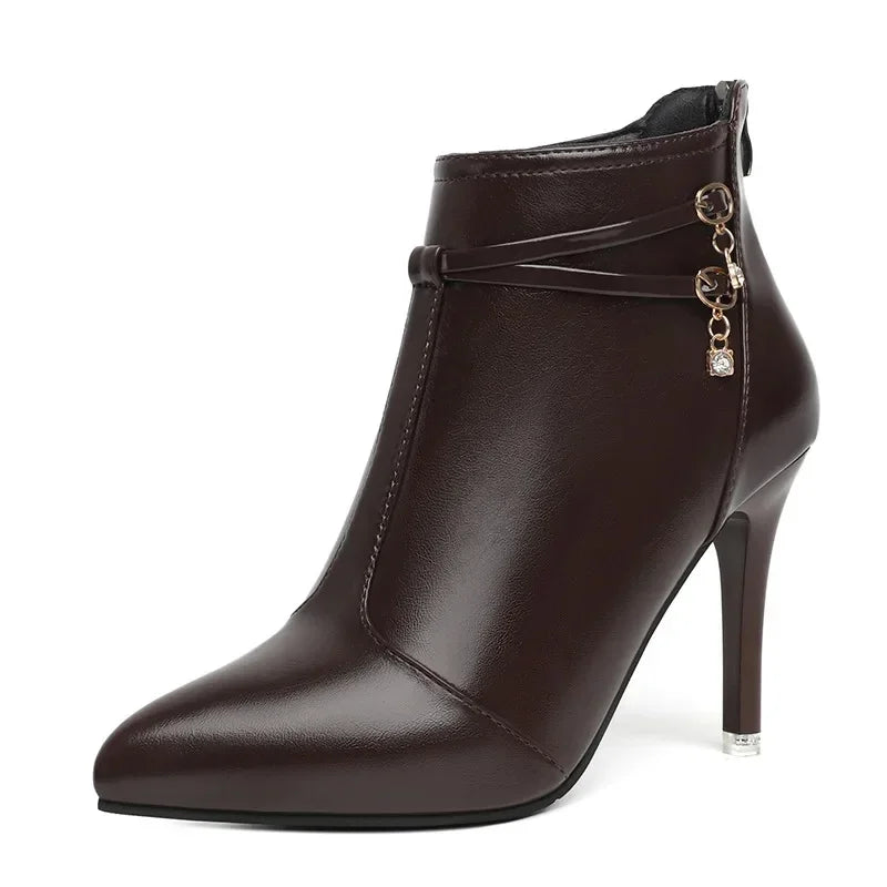 Crystal Pointed Toe High Heel Ankle Boots for Women