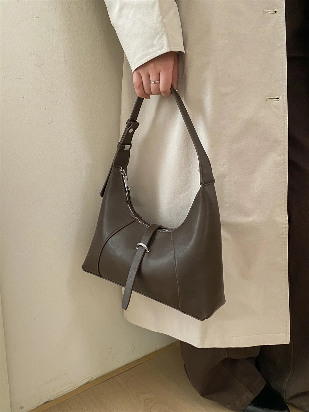 Solid Color Faux Leather Hobo Shoulder Bag for Women