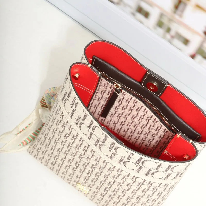 Letter Print Crossbody Bucket Bag