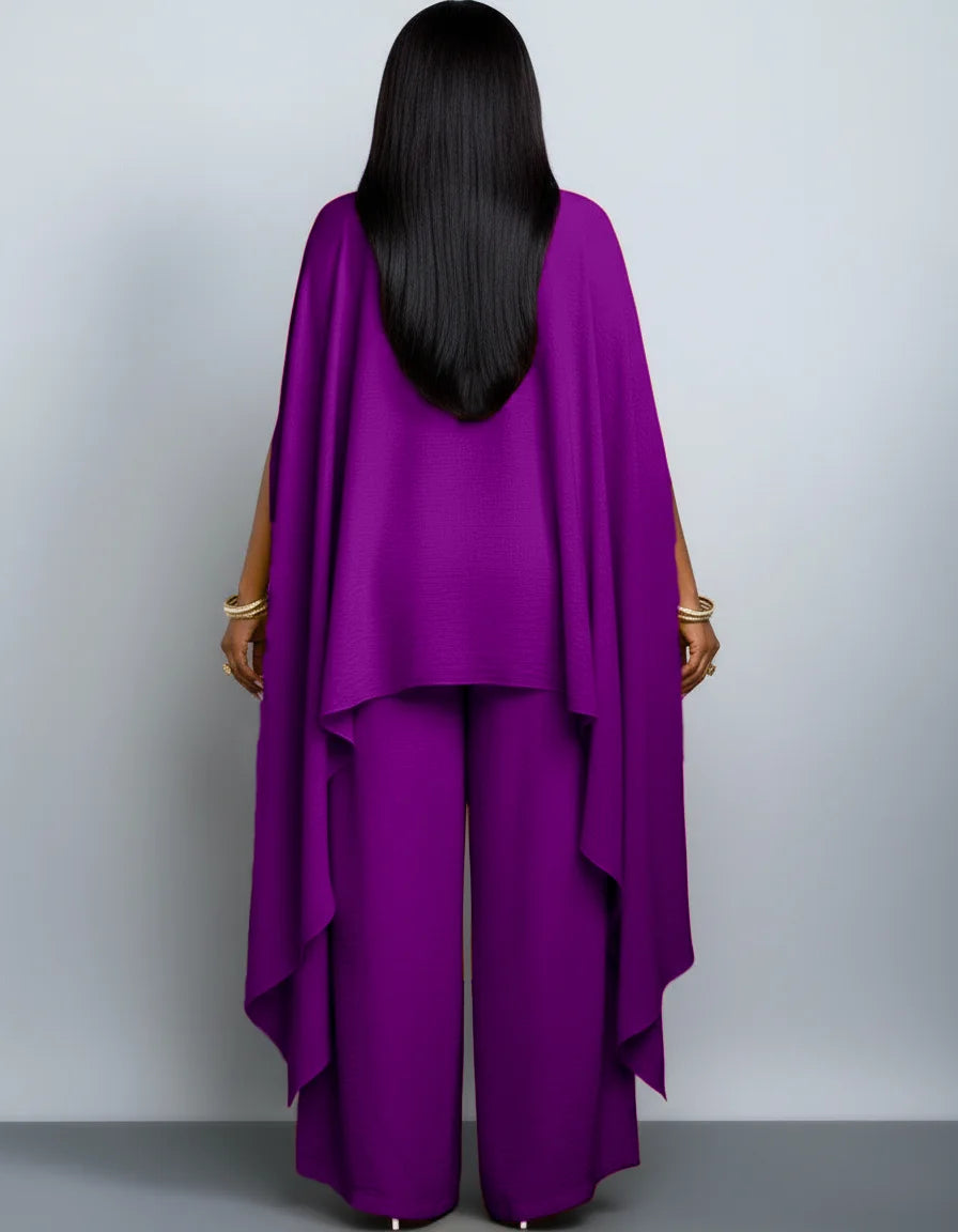 Women's Plus Size V Neck Split Cape Sleeve Loose Top Wide Leg Long Pants Set For Banquet Event Formal Daily Fashion Occasions