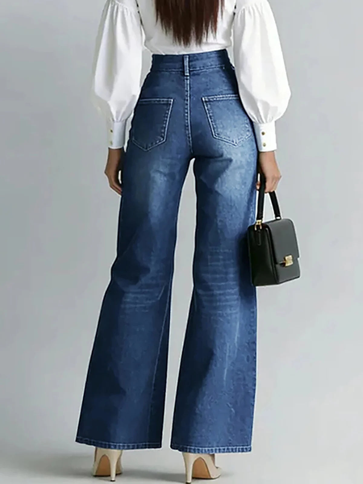 Vintage High Waist Wide Leg Flared Denim Jeans For Women
