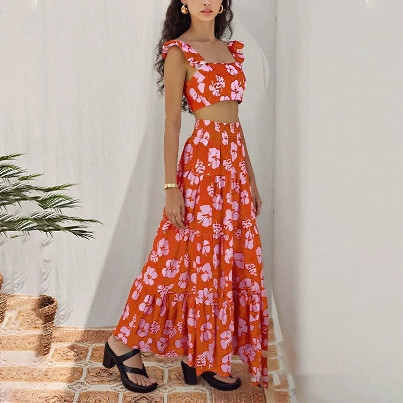 Elegant Sleeveless Top and Long Skirt Two Piece Set for Women