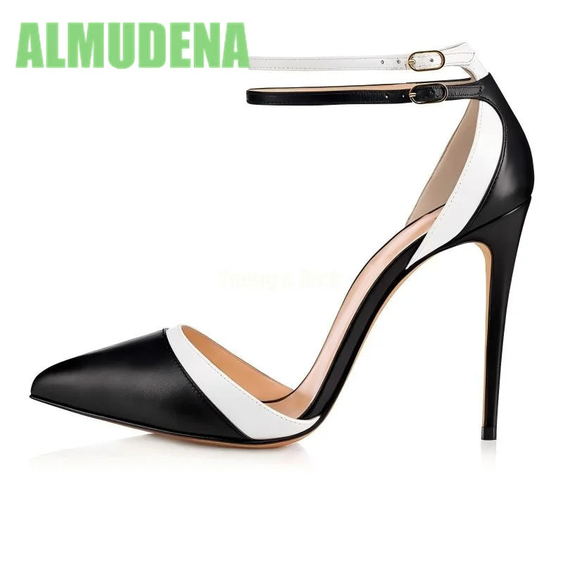Elegant Color Block Pointed Toe Leather Pumps For Women