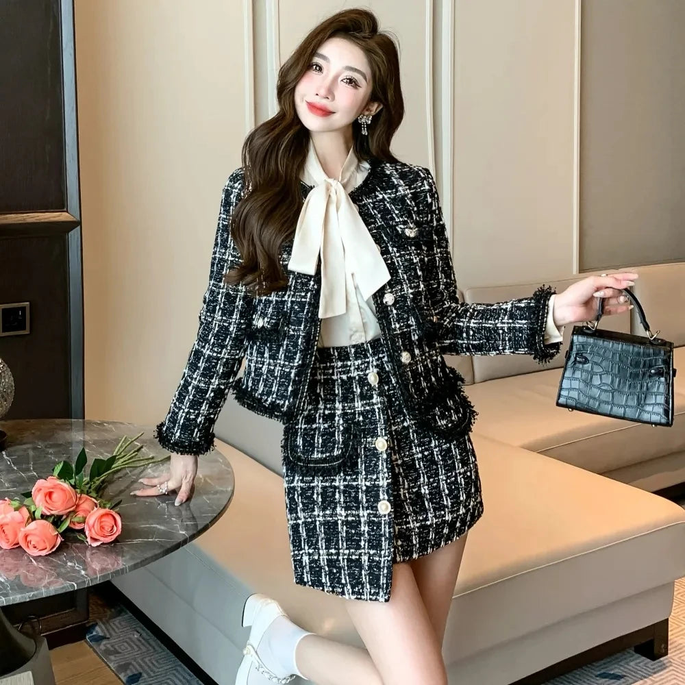 Autumn Winter Street Style Tweed Suit