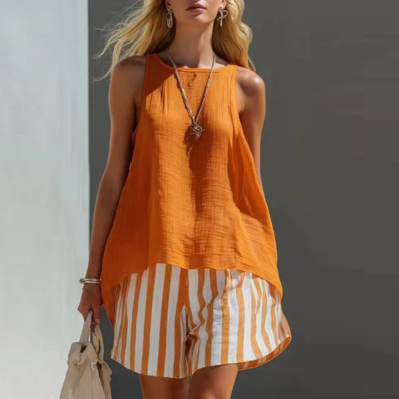 Casual Summer Sleeveless Vest And Shorts Two Piece Set for Women