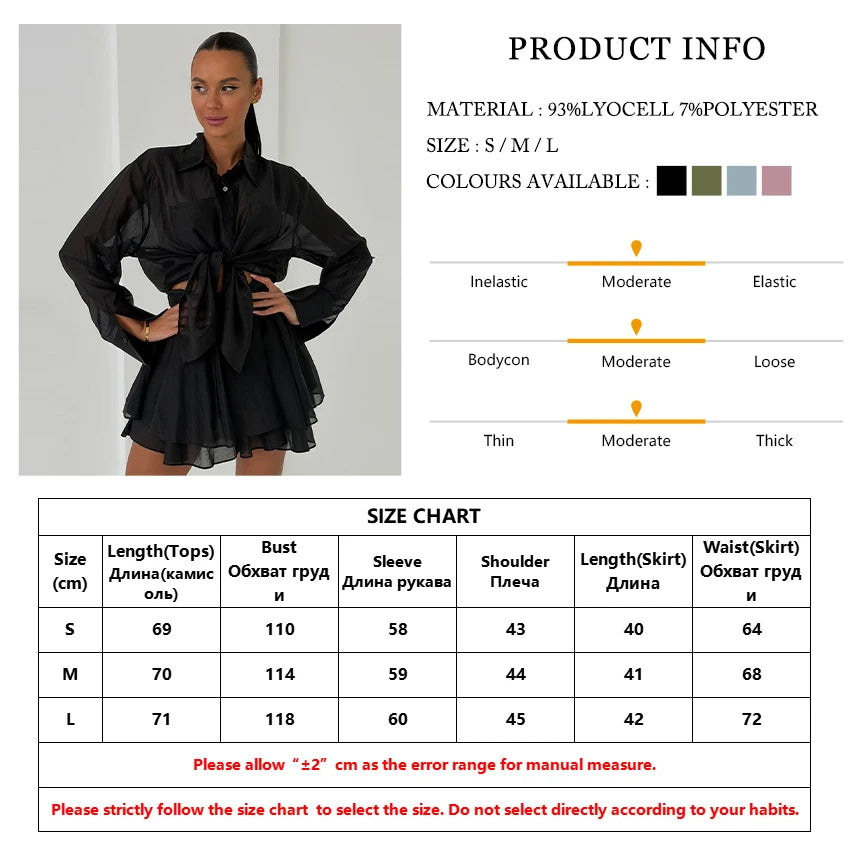 Elegant Long Sleeve Blouse and Pleated Mini Skirt Set for Women