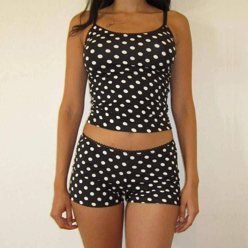 Two Piece Vintage Polka Dot Striped Lounge Set for Women