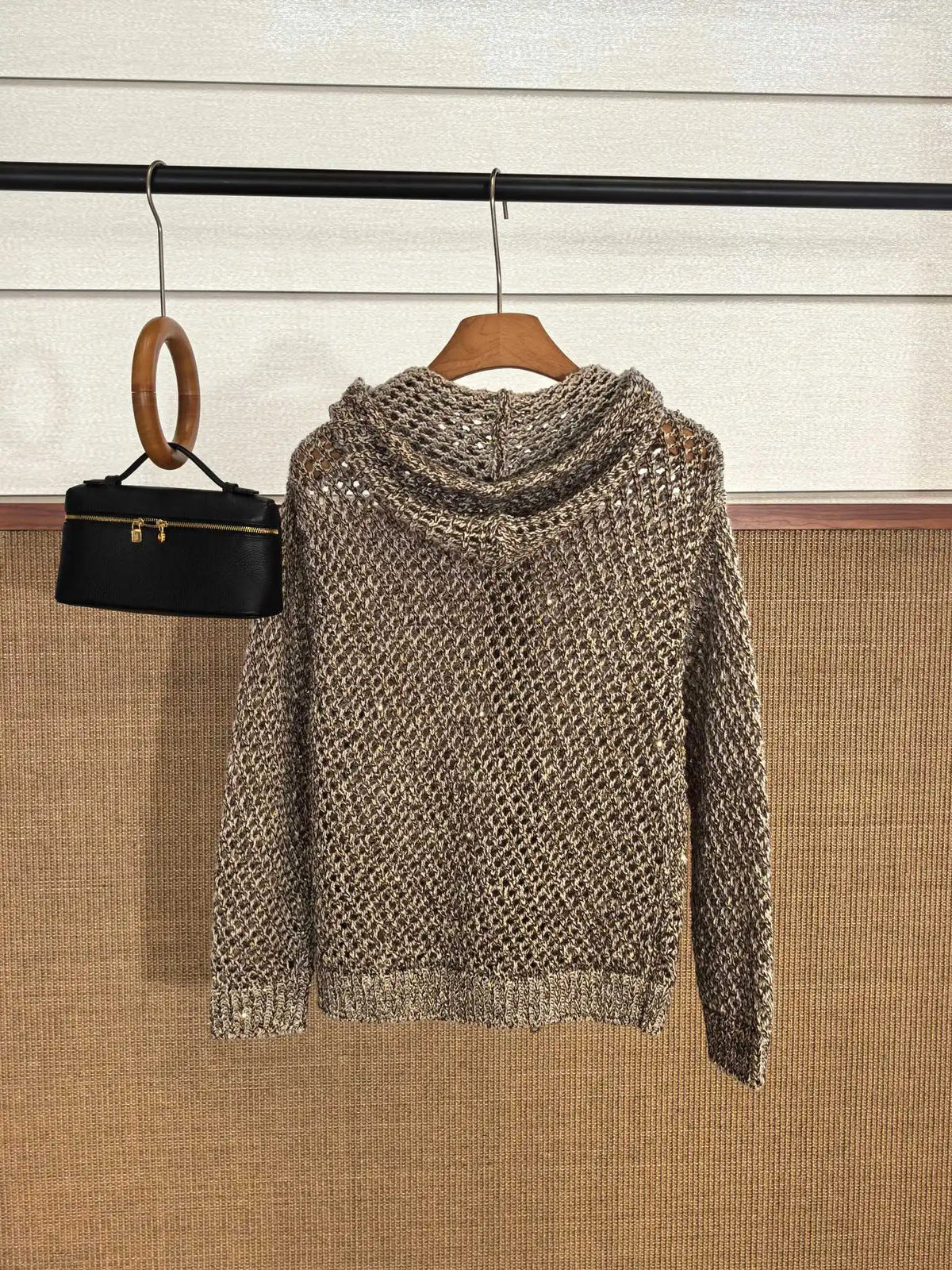 Sequined Hooded Knit Cardigan with Zipper for Women