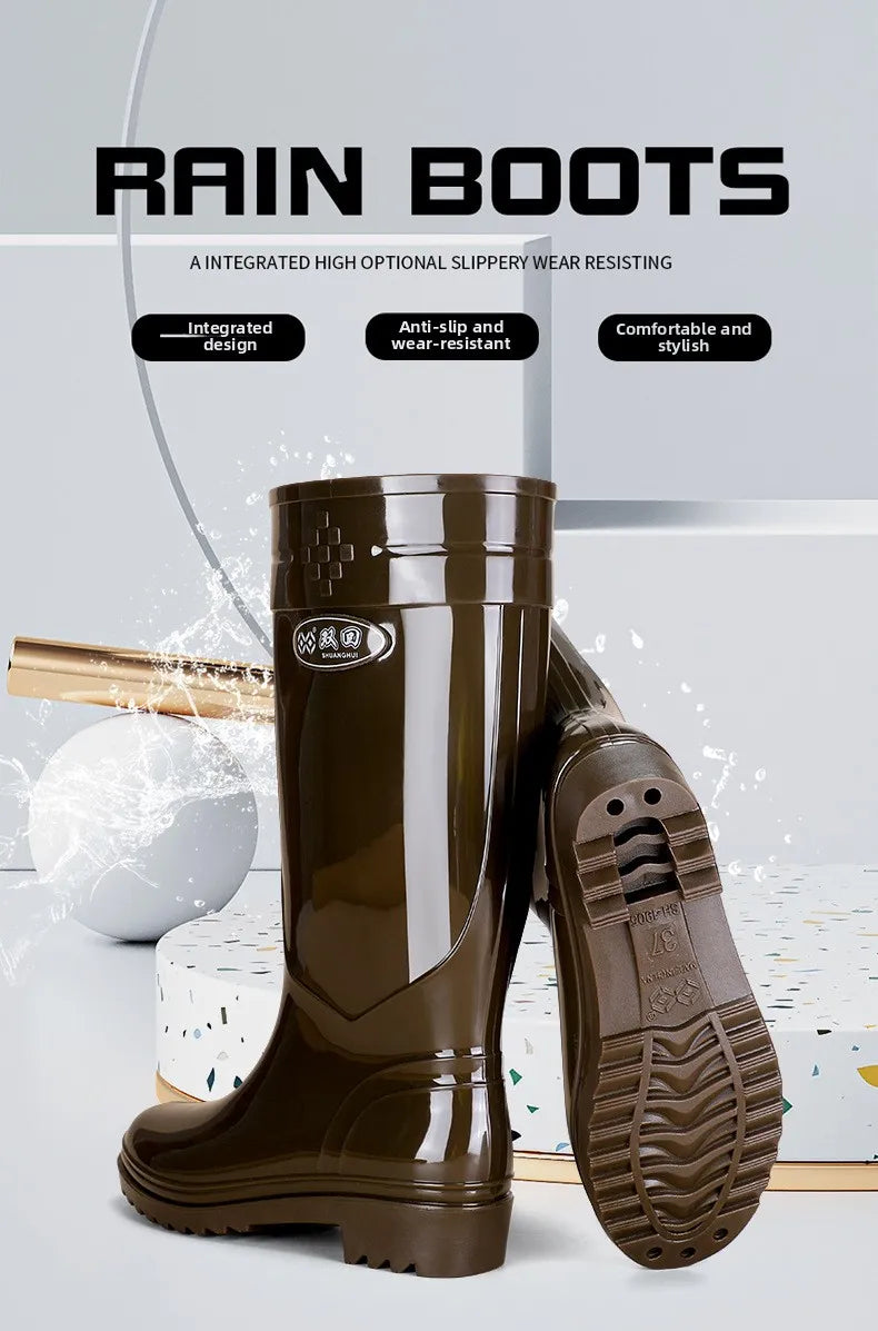 Bright Green Knee High Rain Boots With Antislip Sole for Women
