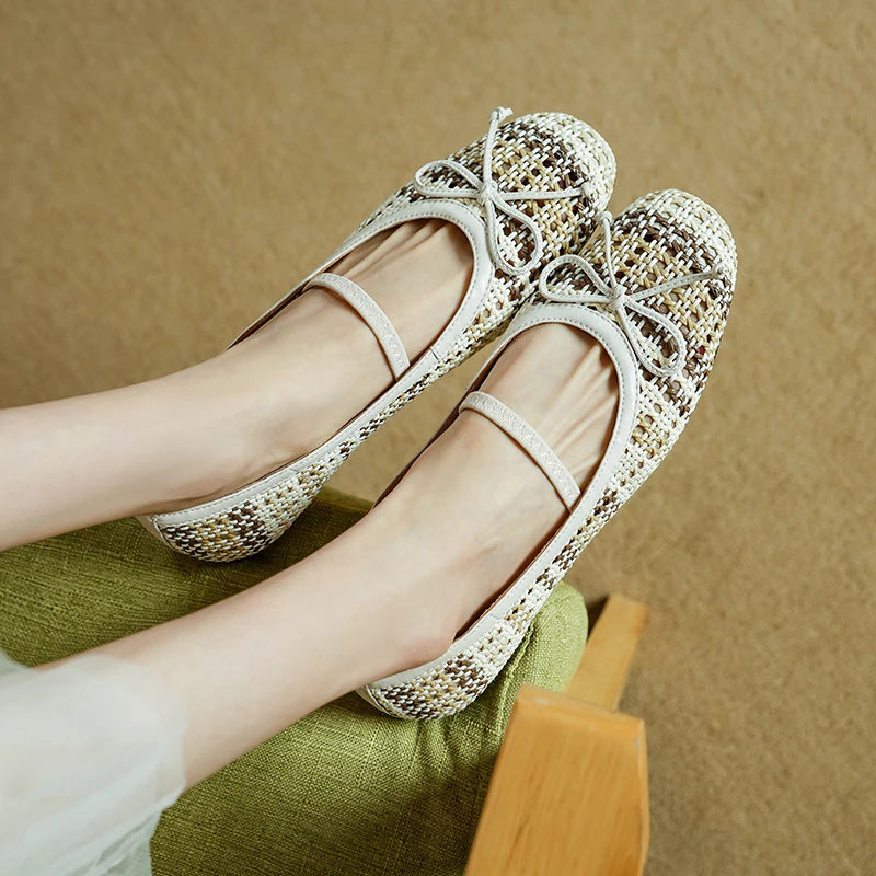 All Day Comfort Textured Woven Bowtie Ballet Flats for Women