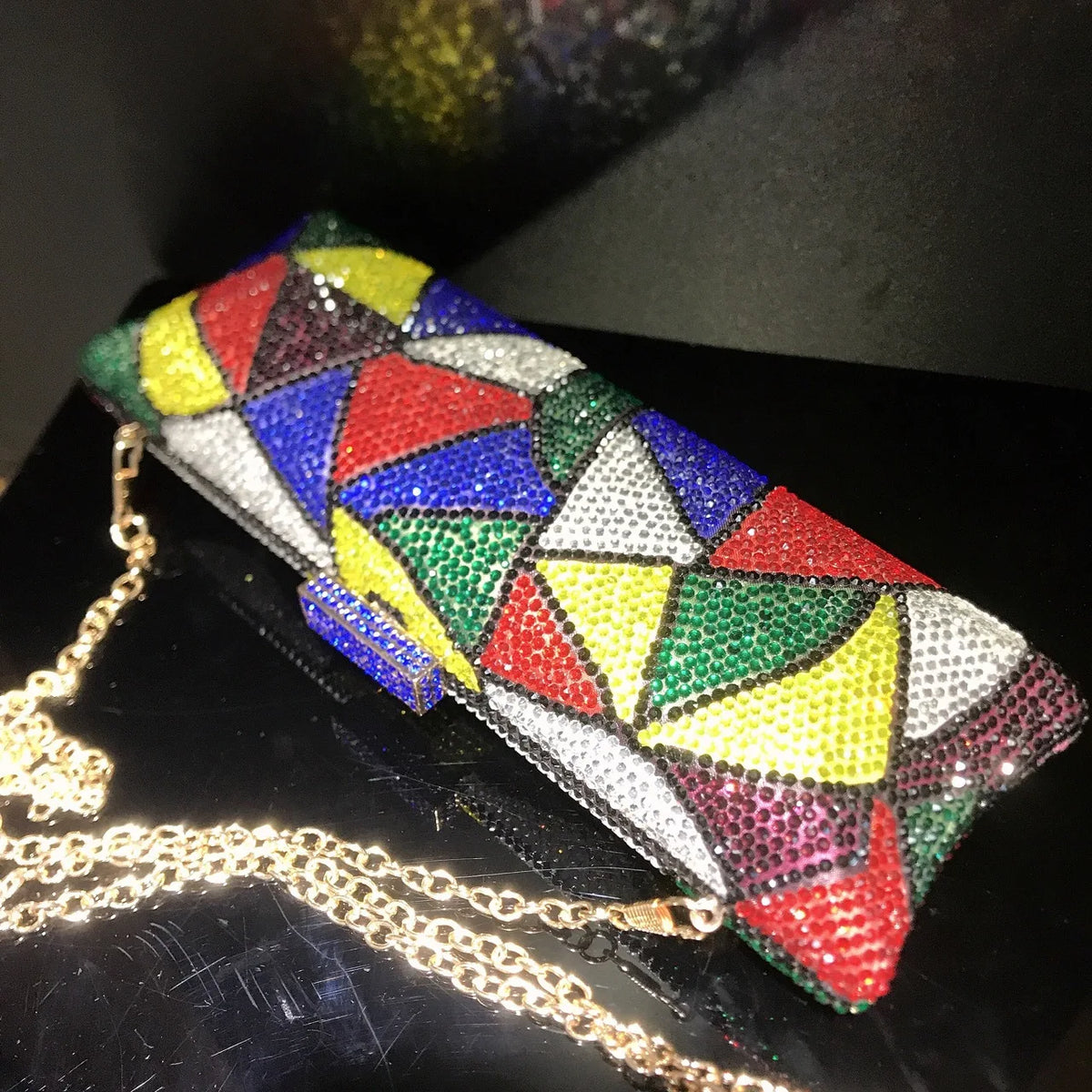 Plaid Rhinestone Evening Chain Clutch Purse for Women