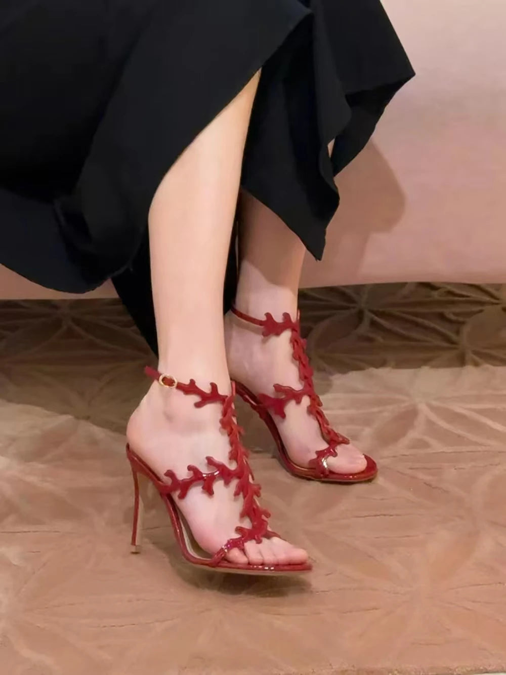 Red Patent Leather Stiletto Sandals