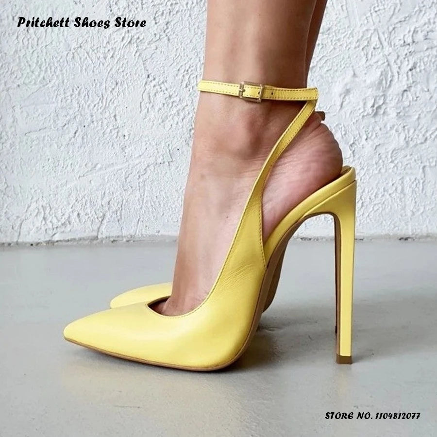 Lavender Buckle Strap Pointed Toe Stiletto Pumps for Women