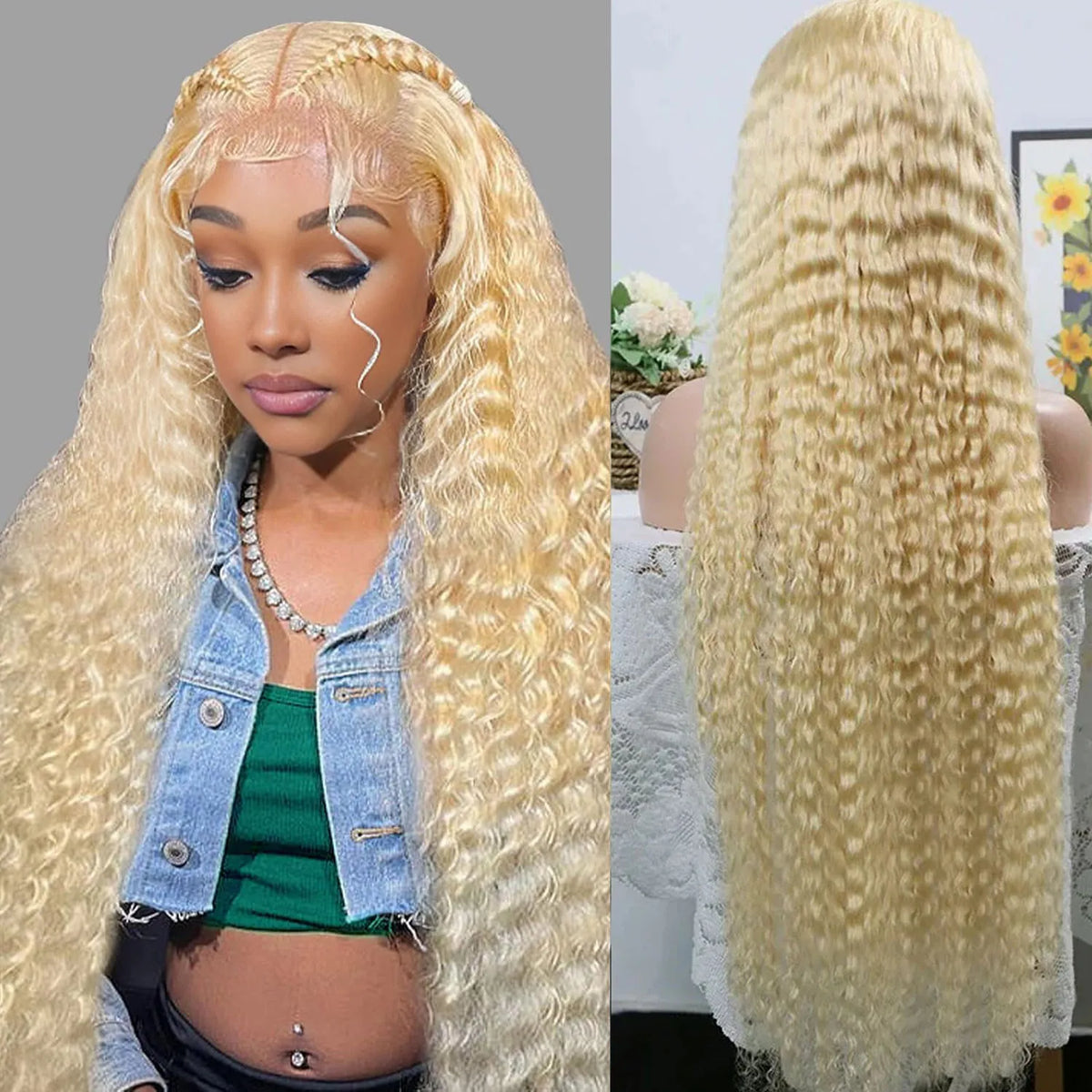 Long Deep Wave Lace Front Human Hair Wig for Women