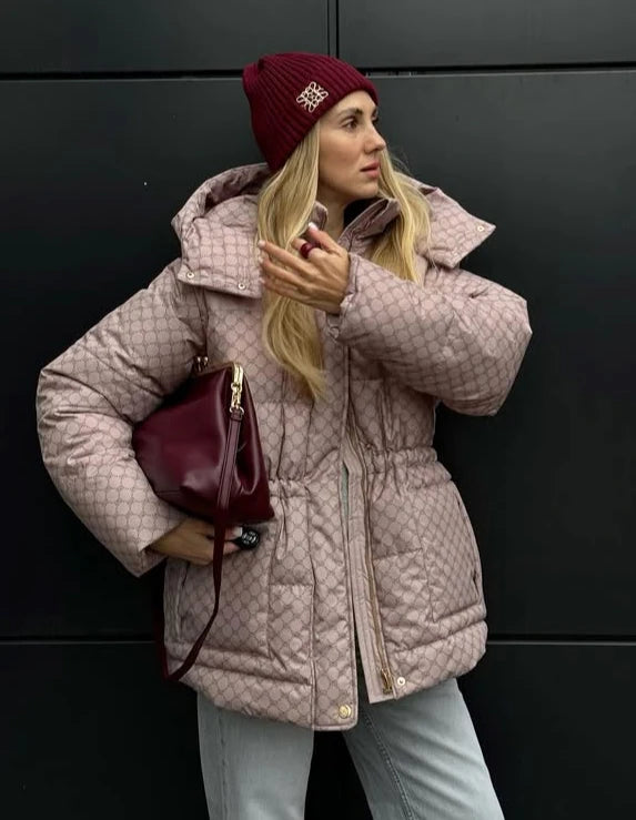 Casual Printed Hooded Cotton Coat With Zipper For Women