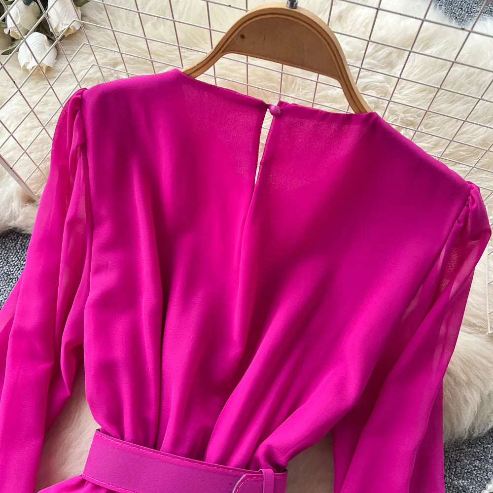 Floral Lace V Neck Long Sleeve A Line Midi Dress for Women