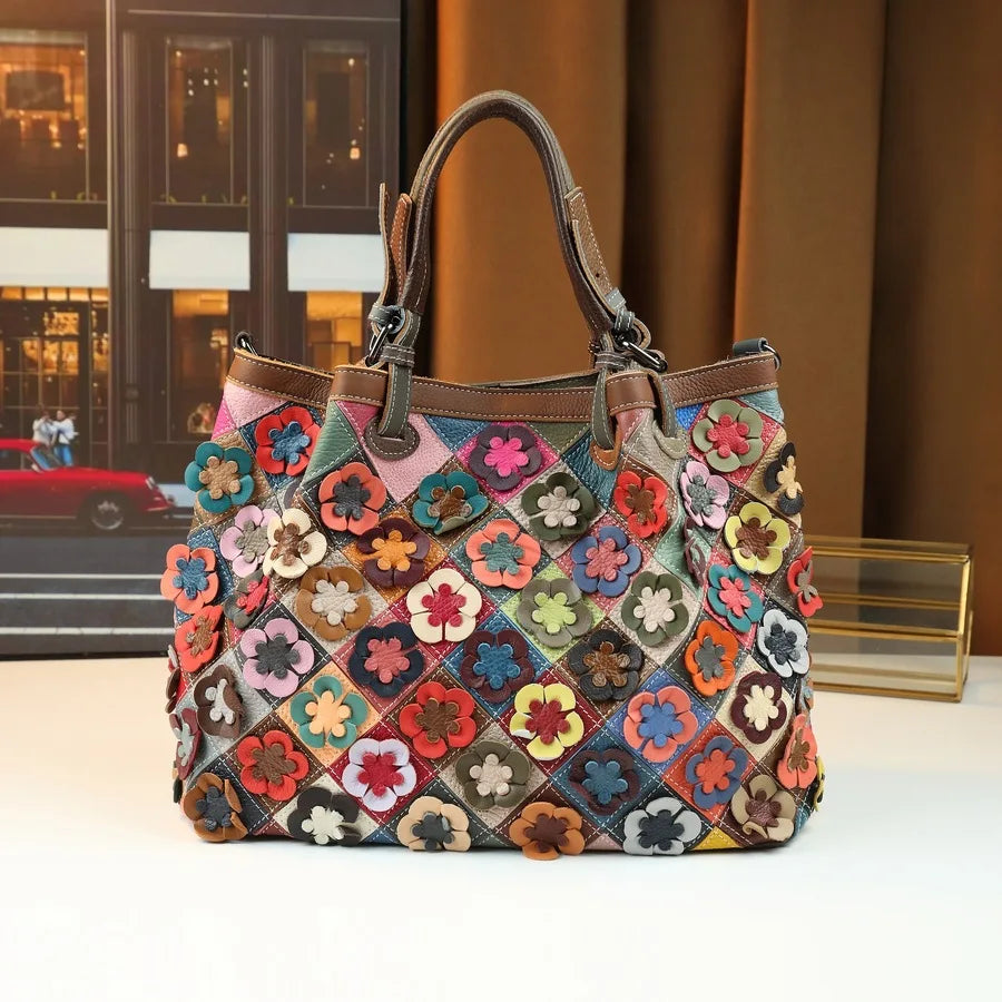 ABQP New Women's Handbag Made of Genuine Leather Hand Woven Women's Single Shoulder Crossbody Bag Color Spliced Women's Bag
