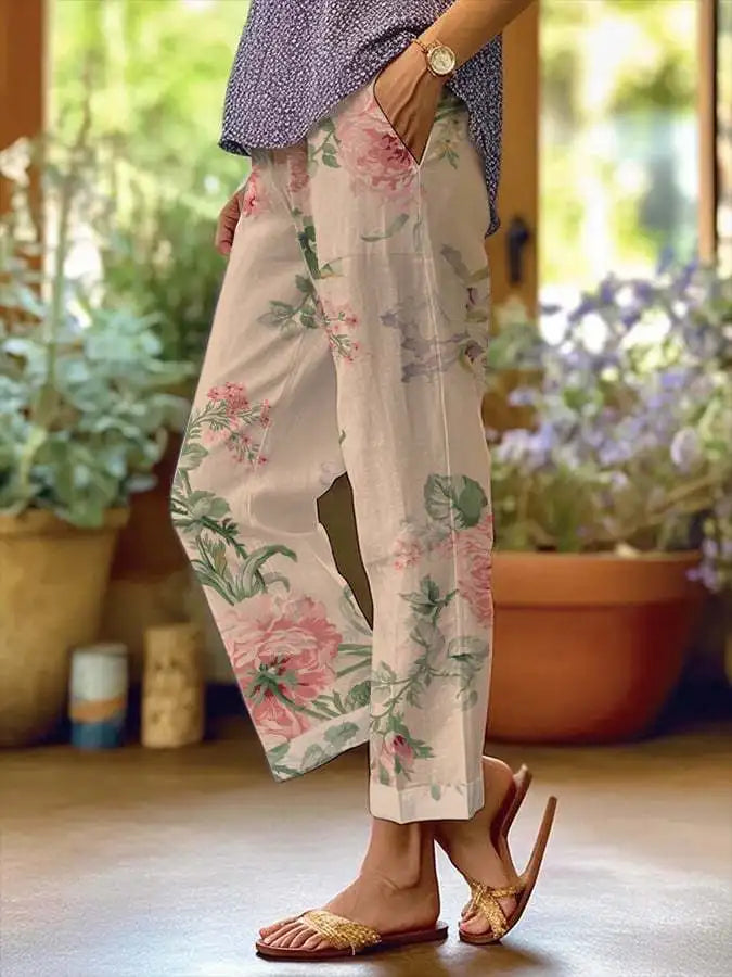 Elegant Printed Loose Ankle-Length Casual Pants for Women