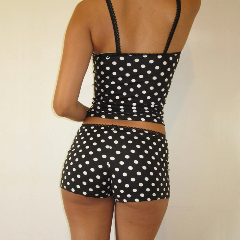 Two Piece Vintage Polka Dot Striped Lounge Set for Women