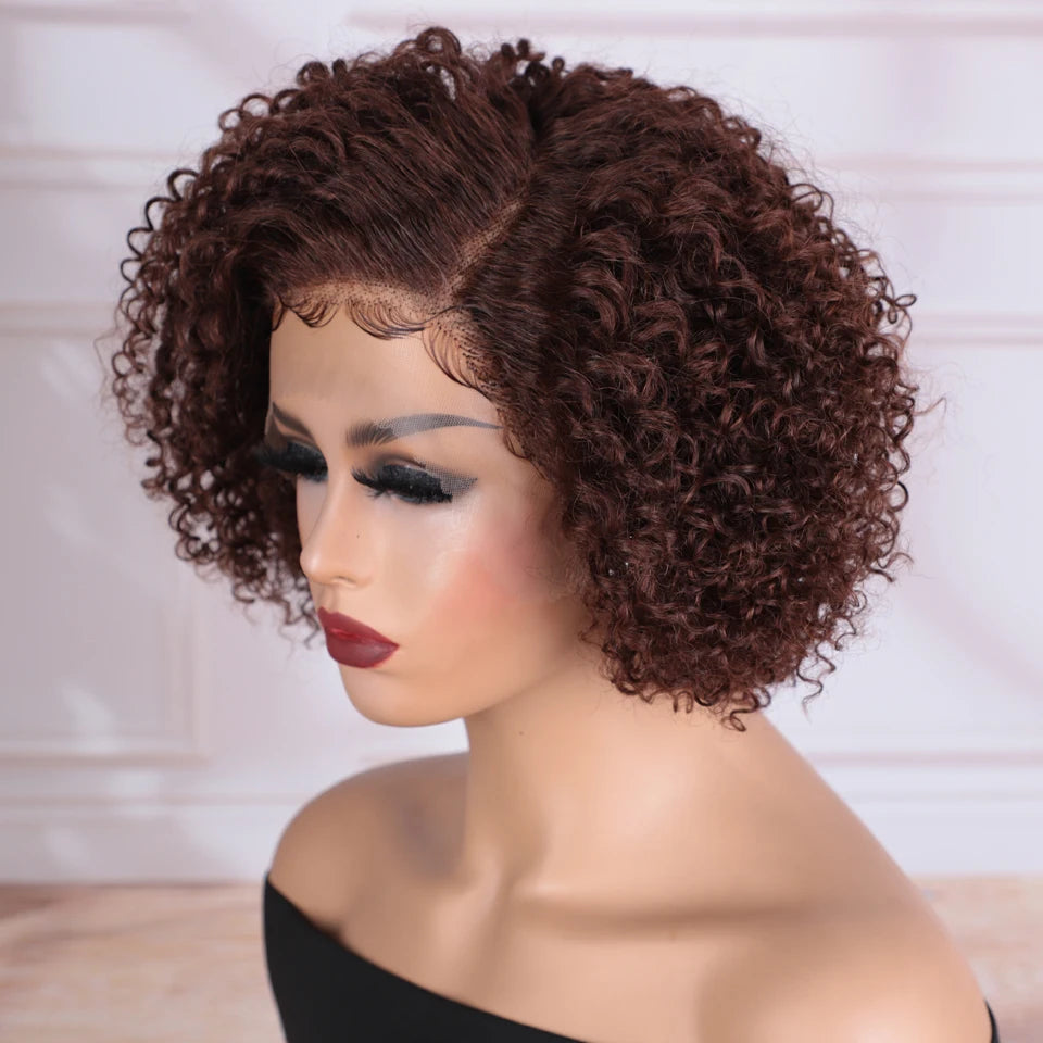 Short Curly Bob Lace Front Human Hair Wig for Women