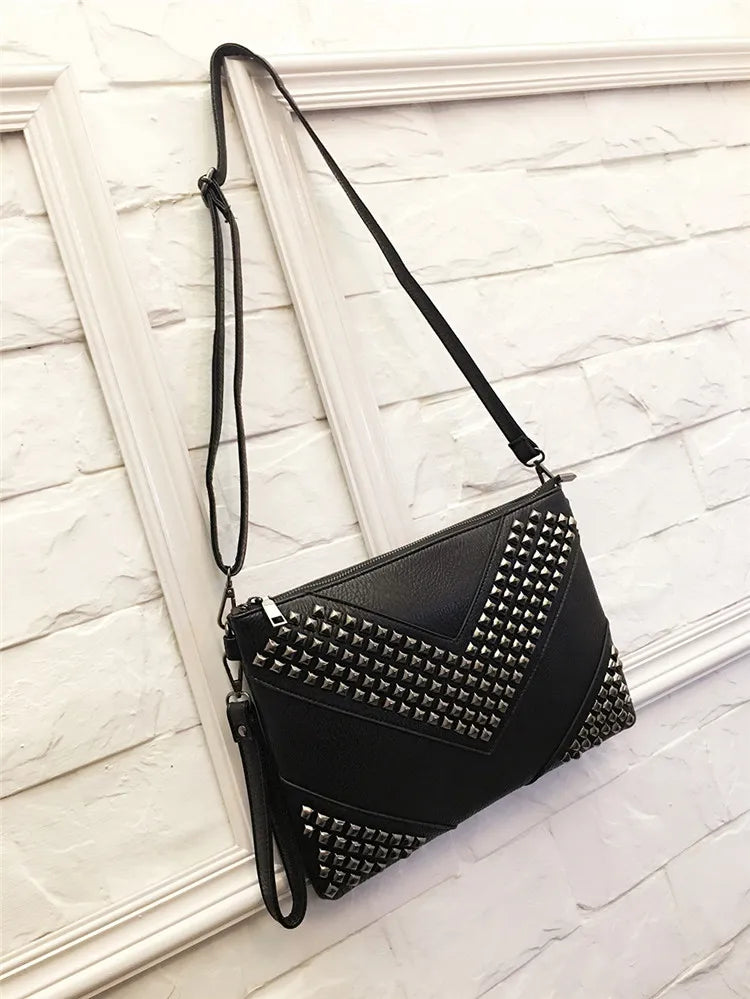 Gleaming Rivet Detail Envelope Clutch Bag for Women