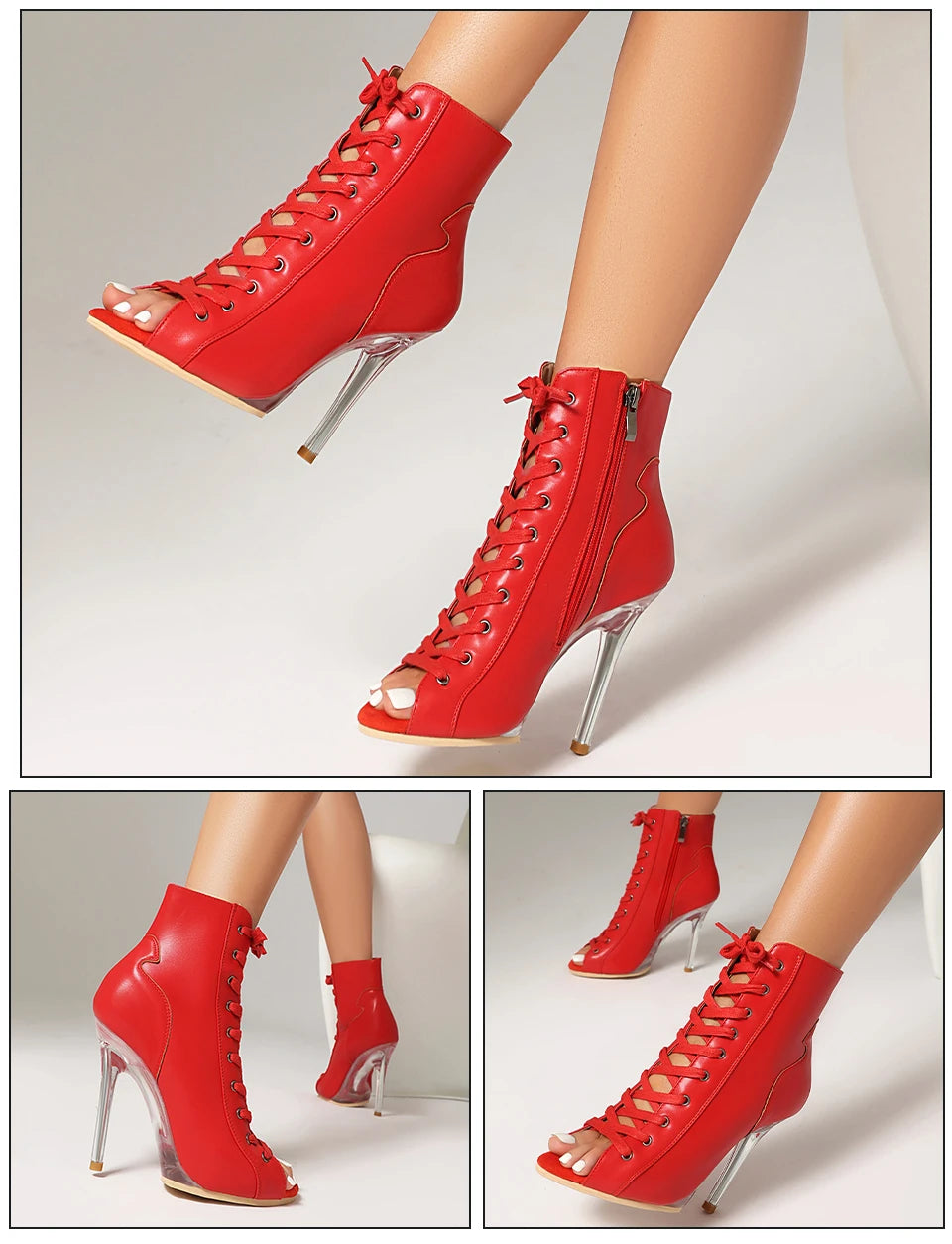 Lace-Up Crystal Heel Ballroom Dance Boots for Women