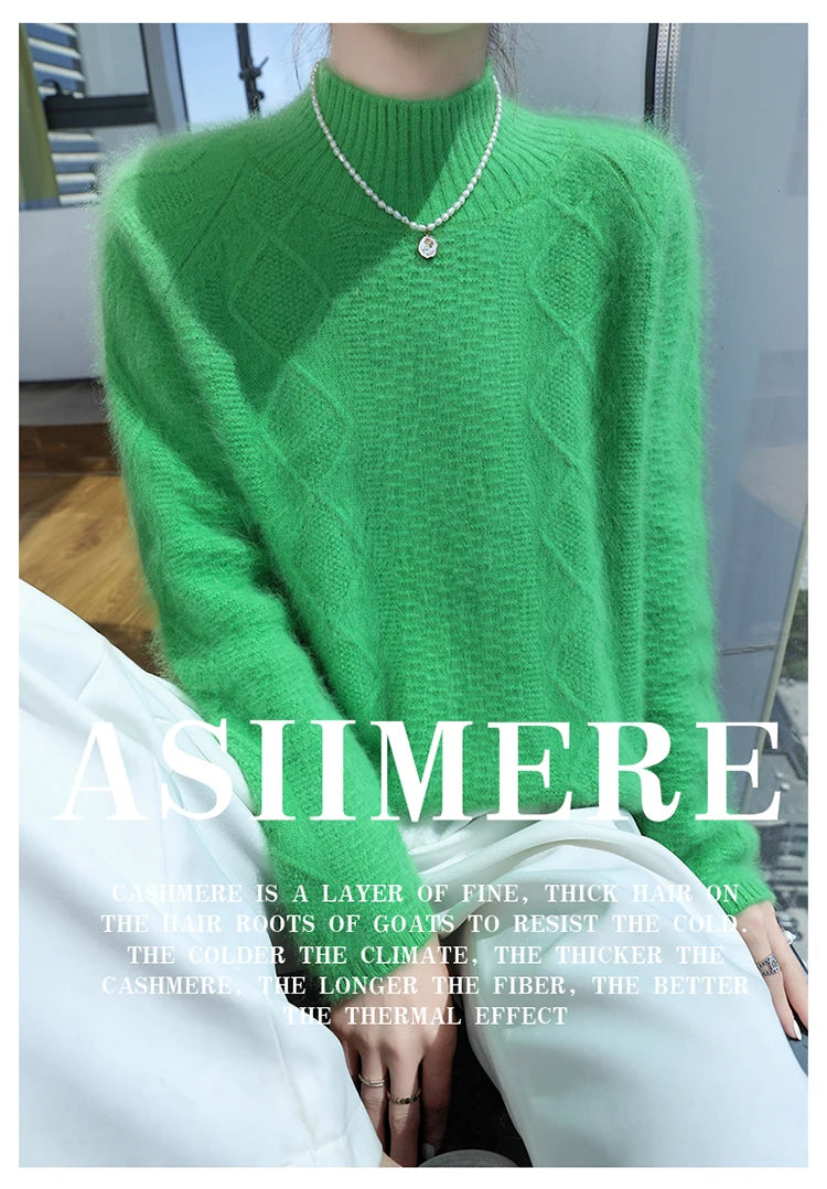 Floral Jacquard Long Sleeve High Neck Knit Sweater for Women