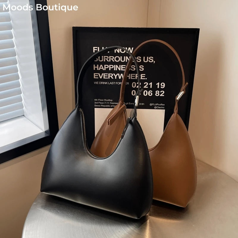 Minimalist Pure Color Polyurethane Leather Shoulder Bag for Women