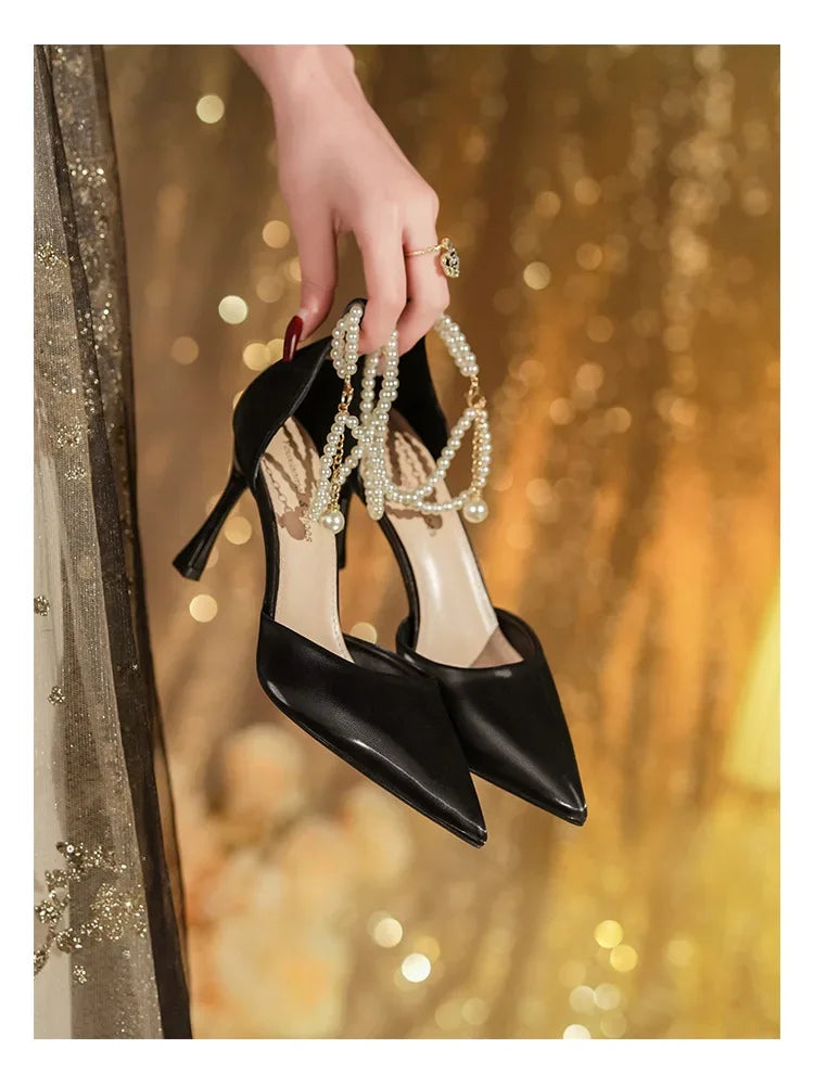 Pearl Stiletto Bow Ankle Pumps