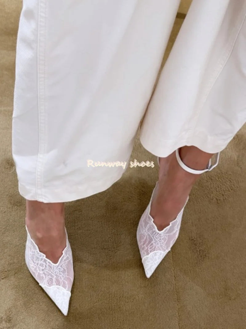 Pointed Color Blocking Lace Breathable Stilettos for Women