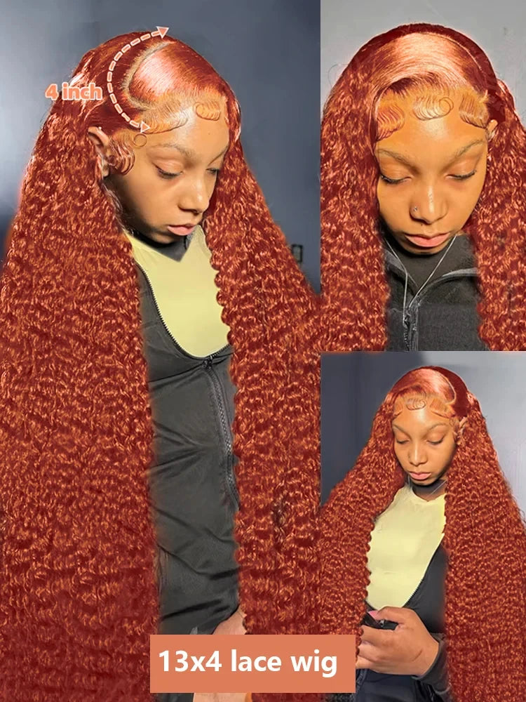 250 Density Orange Ginger Colored Lace Front Wig 30 36 Inch Curly 5x5 6x6 HD Closure Wig Deep Wave 13x4 13x6 HD Lace Frontal Wig