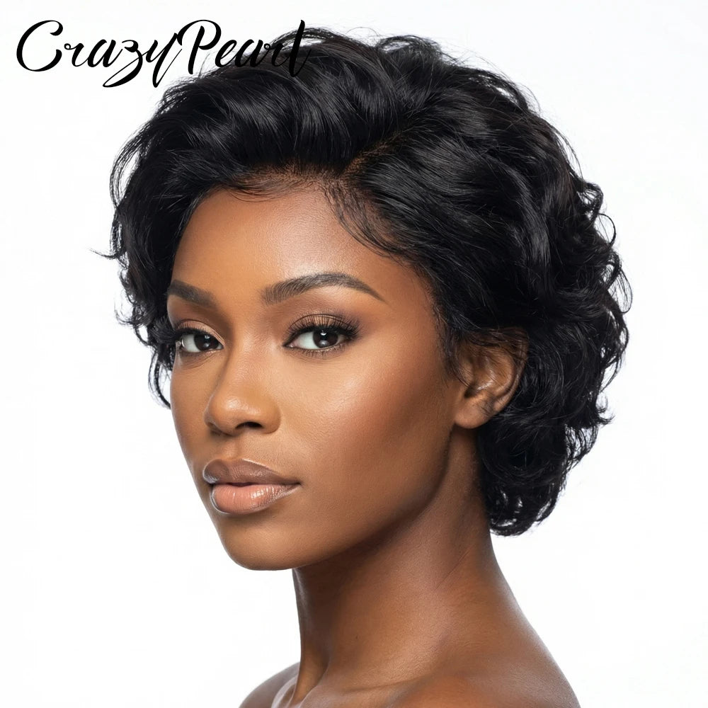 Short Curly Lace Front Human Hair Pixie Wig for Women