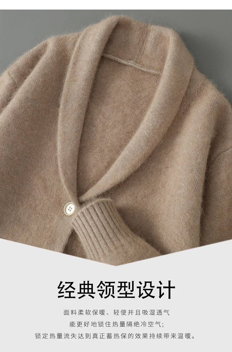 Warm Winter Wool Knit V-Neck Pocket Cardigan for Women
