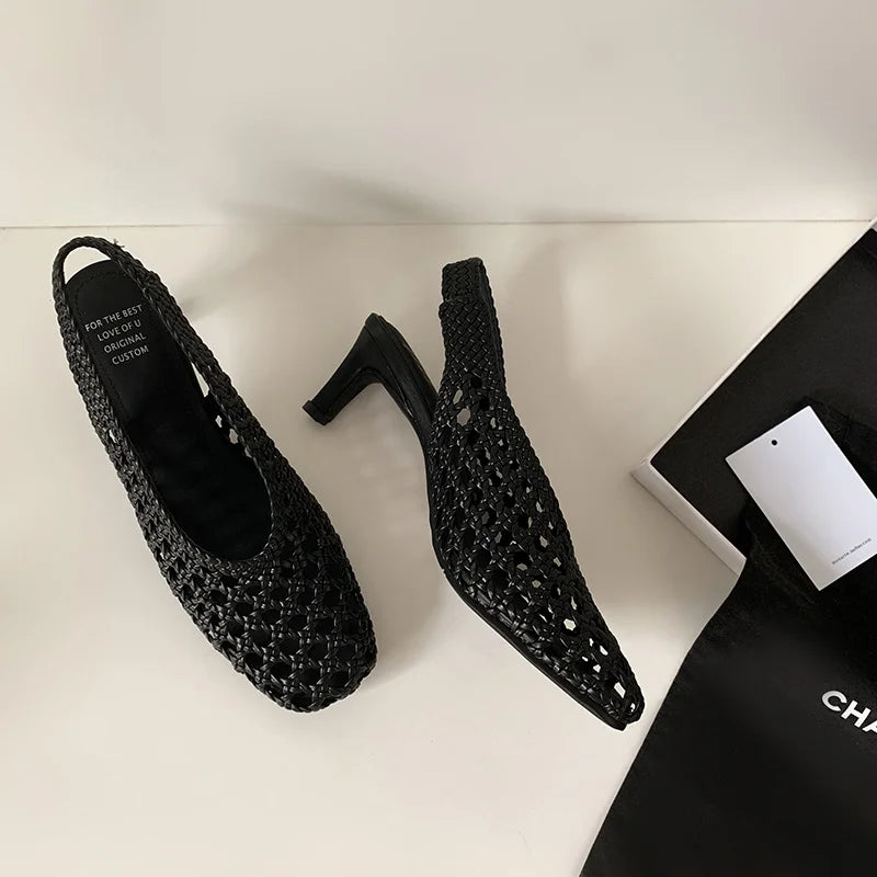 Handmade French Style Cut Out Weave Sandals for Women