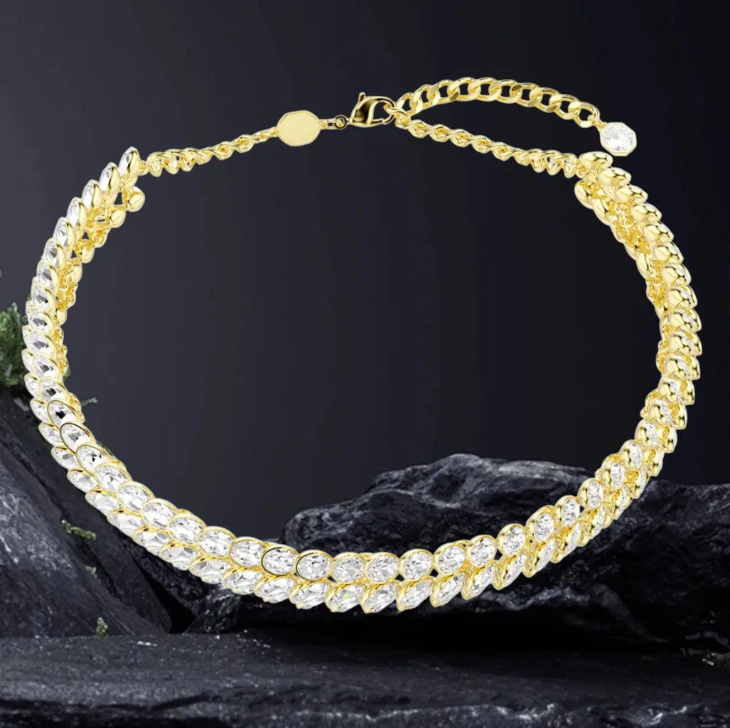 Elegant Silver Crystal Necklace and Earring Set for Women