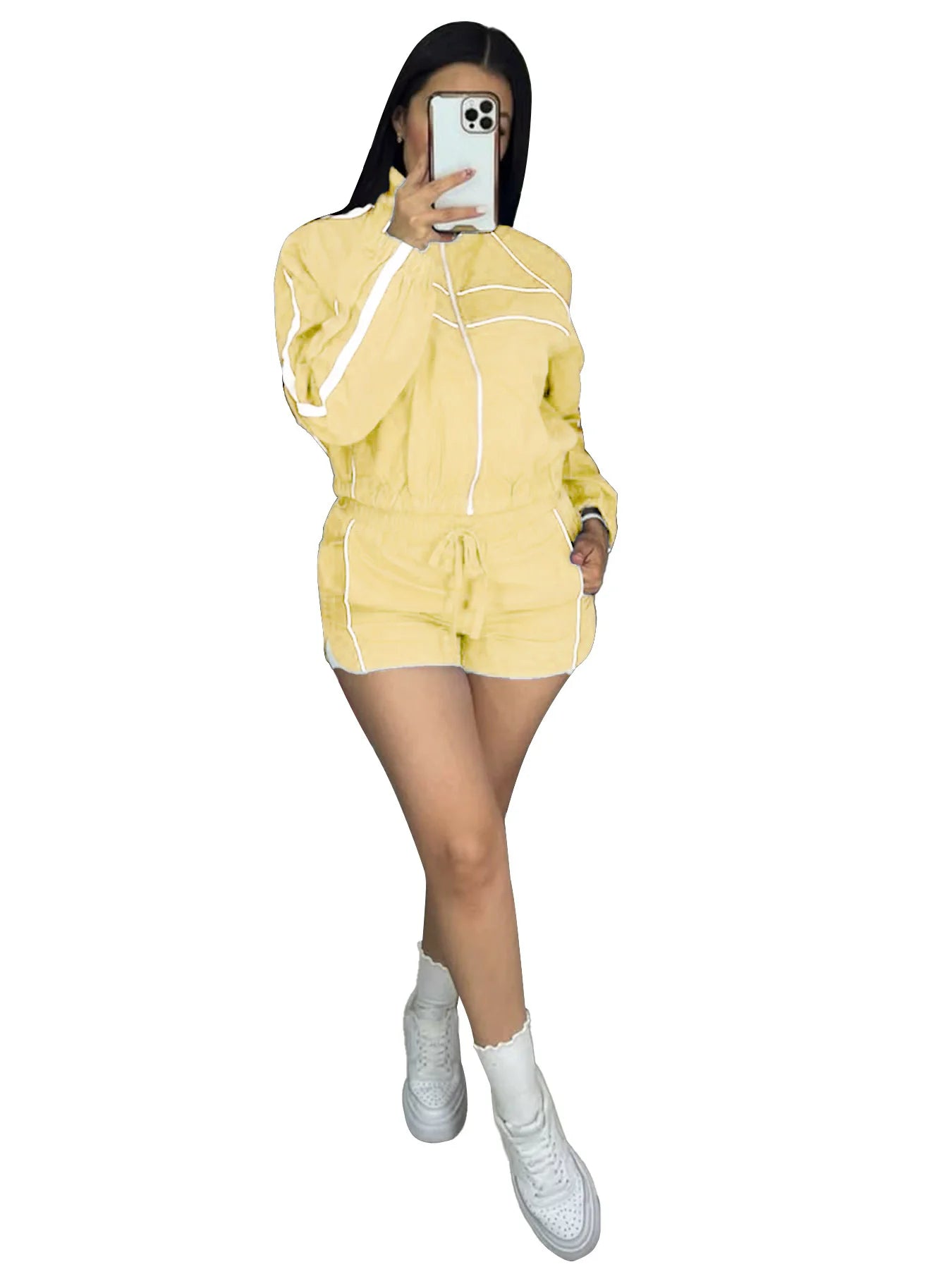 Athletic V Neck Long Sleeve Casual Lounge Set for Women