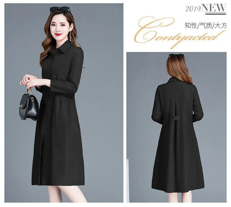 Fashion Windbreaker Women's Mid-Length And Thin Spring Summer Autumn Big Pocket Coat Female Popular Temperament Mother Jacket5XL