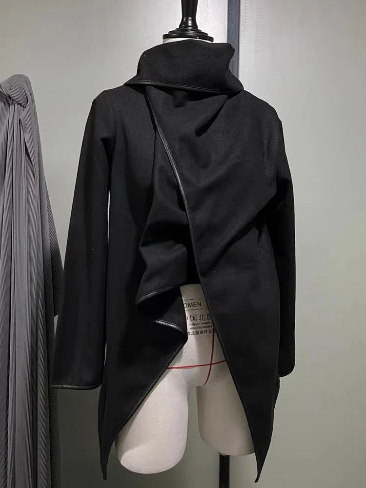 Beautyblue Casual Asymmetric Jackets Fashion Long Sleeves Jackets Elegant Split-Joint High-Neck Women's Coats Clothes Female
