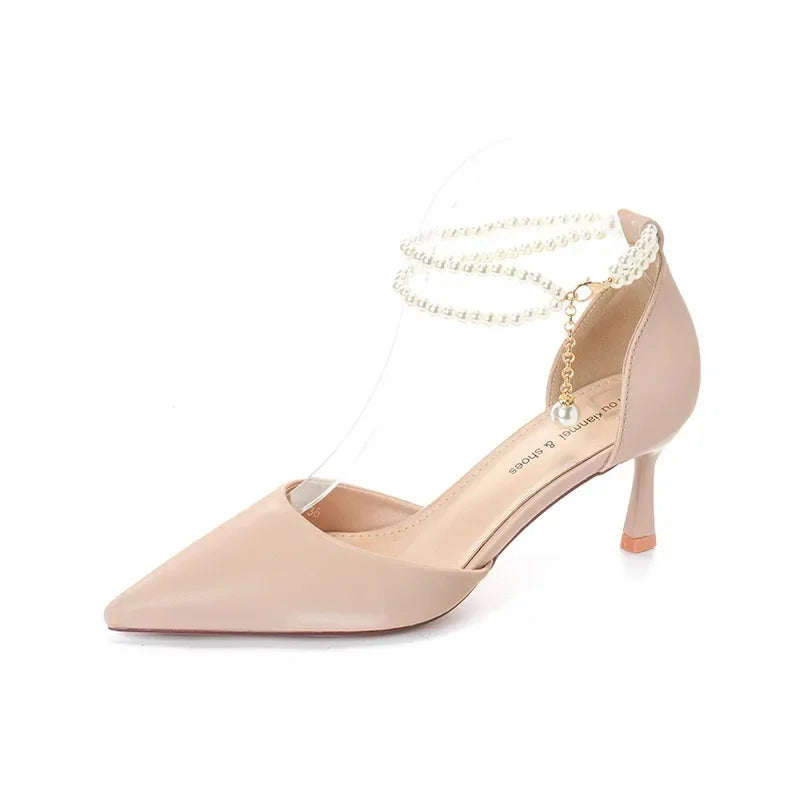 Pearl Stiletto Bow Ankle Pumps